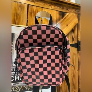 Pink and Black Checkerboard Mini Backpack - Unbranded